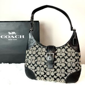COACH Signature Hobo Bag, Black Vachetta Leather No. F12640